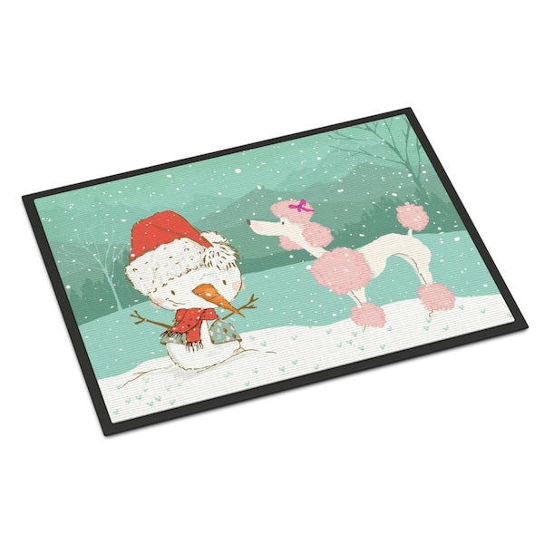 Carolines Treasures 18 x 27 in. Pink Poodle Snowman Christmas Indoor or Outdoor Mat CK2066MAT - main